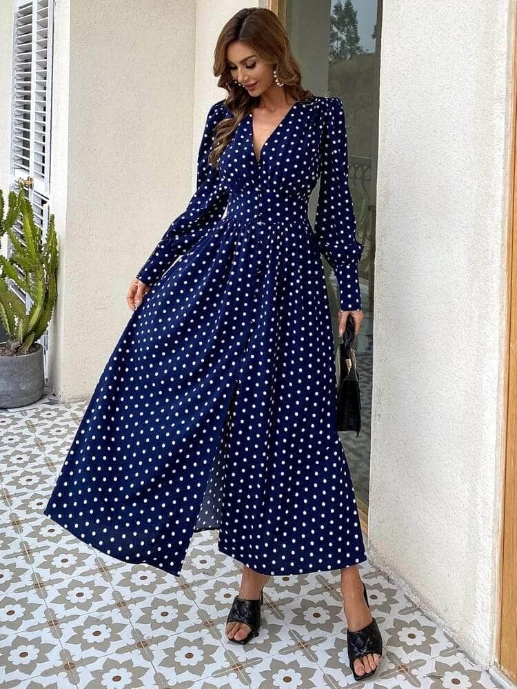 Lemon Tart Polka Dot Print Long Maxi ...